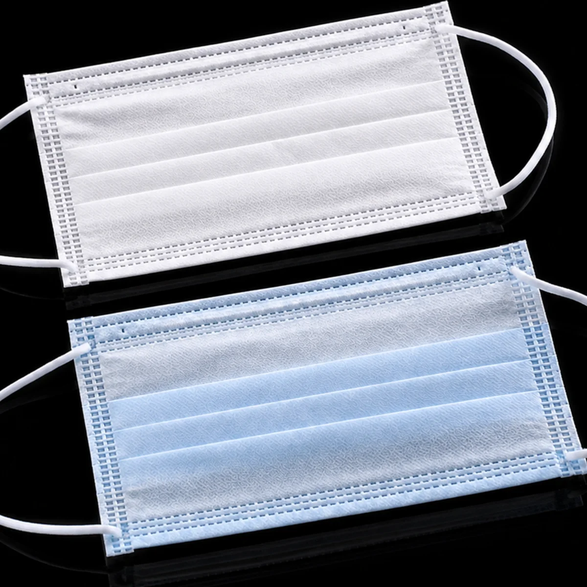 White and blue disposable face masks